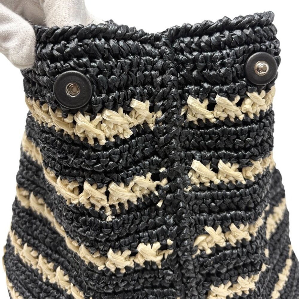 PRADA Vintage Triangle Logo Canapa Tote Bag Handbag Black Beige Raffia [106401] - Picture 11 of 15